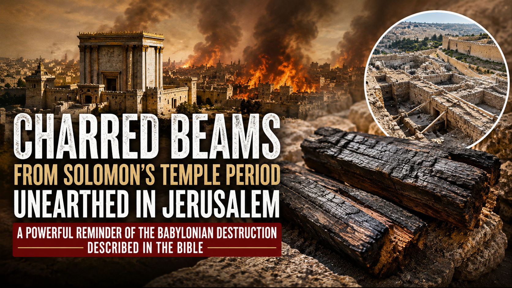Charred wooden beams from the destruction of Jerusalem during the First Temple period